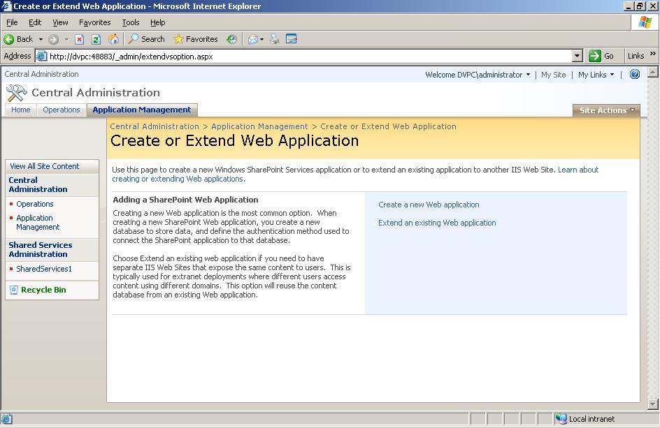 Create or Extend Web Application